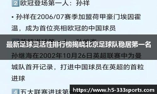 最新足球灵活性排行榜揭晓北京足球队稳居第一名